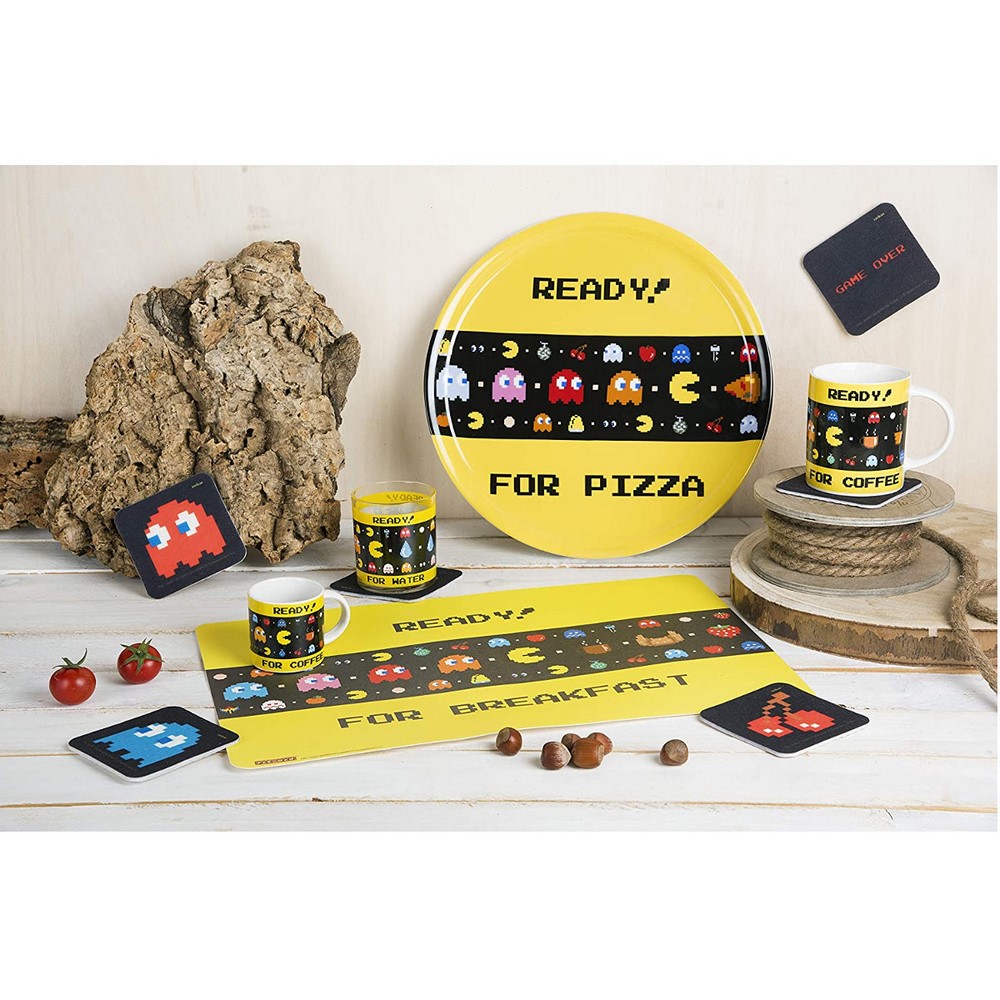 PAC MAN set of 6 washable black polyester coasters Excelsa